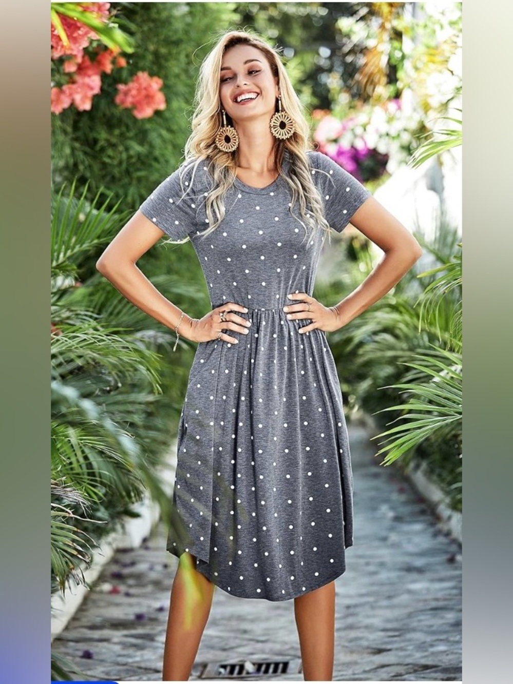 Simier Fariry NWT Gray White Polka Dot Swing Midi Dress High Low Pockets XXL
